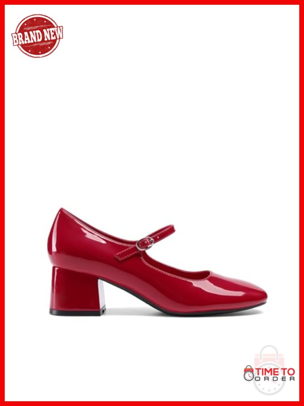 Mary Jane Shoes Low Chunky Block Heel Pumps Faux Leather - Picture 2 of 6